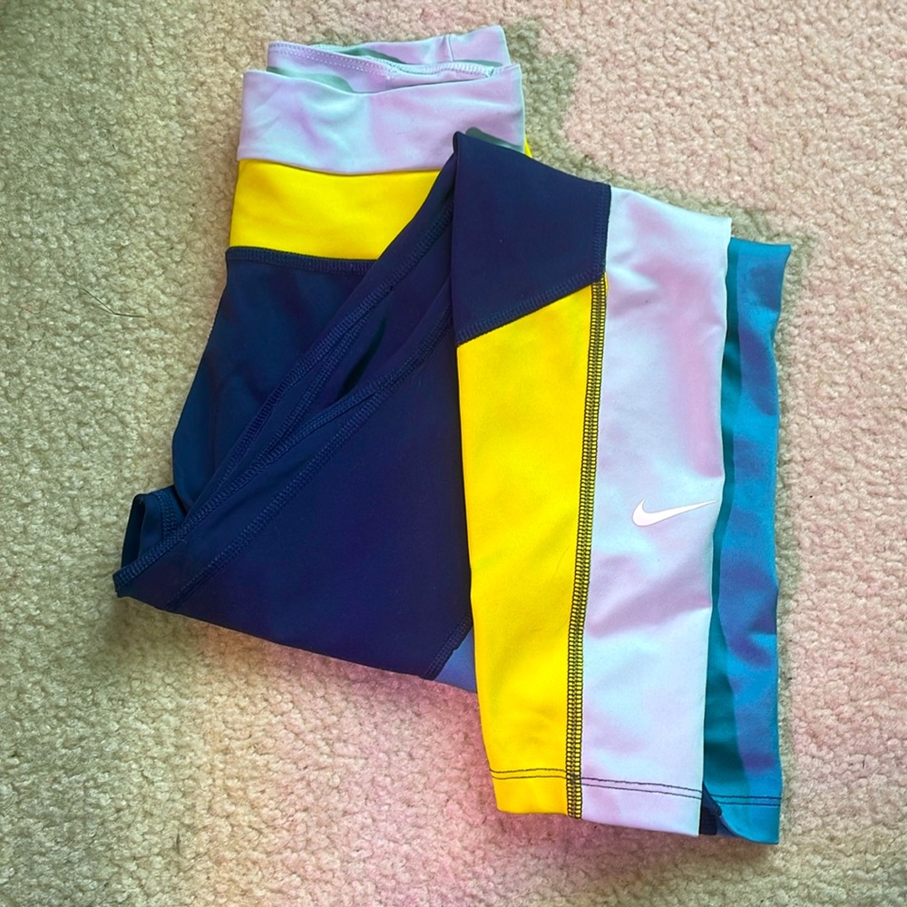 Nike Women’s Leggings, barely worn, yellow and blue